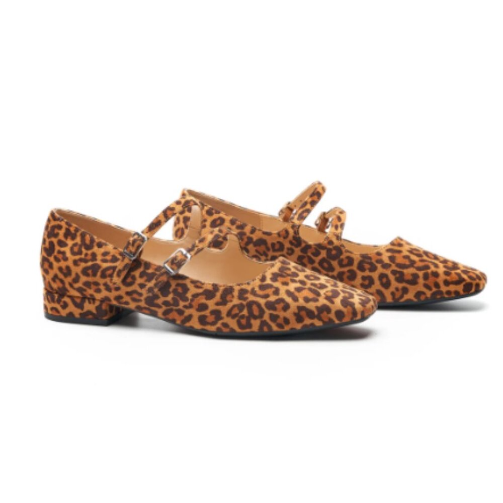 Caparros Leopard Print Mary Jane Flats - Tan/Black - Picture 2 of 16